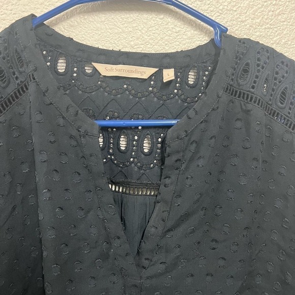 Soft Surroundings Harcourt Textured V Neck Boho Blouse Black Size Large - Picture 3 of 7